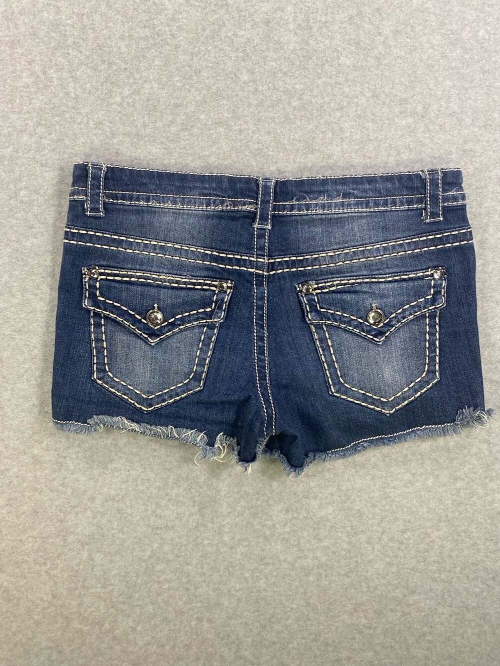 Paisley Sky Denim Shorts with American Flag Patch and Rhinestone Embellishments - Picture 5 of 9